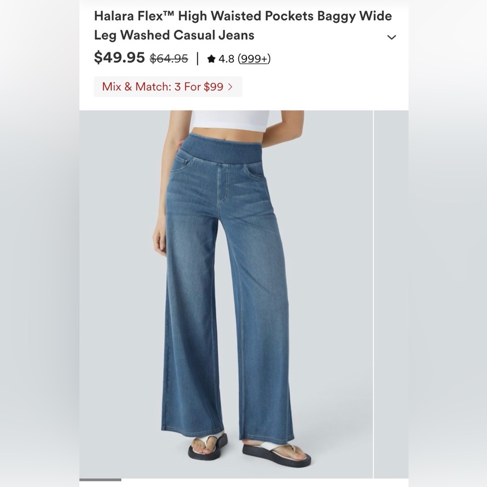 HALARA Blue Washed High-Waisted Baggy Wide Leg Jeans